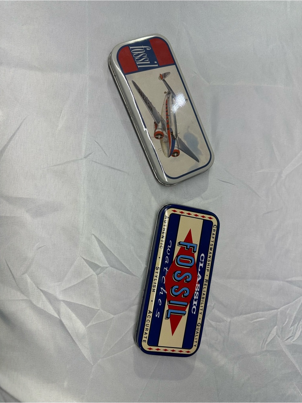 Vintage Fossil Collectible Watch Tins Empty Rectangular Storage Box Lot of 2